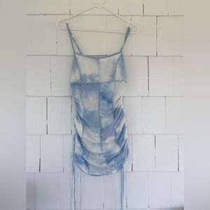 Blue and white tie dye mini dress